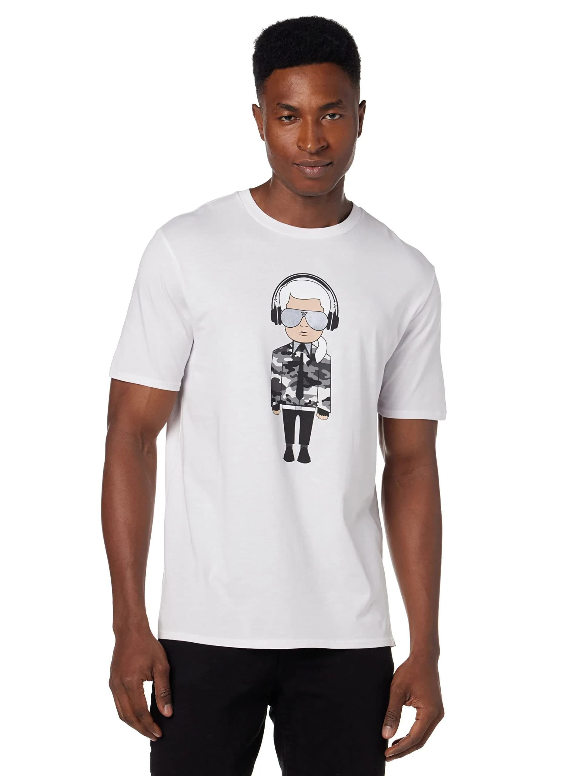 KARL LAGERFELD Men's Karl Character Headphones Shirt, White, L | Reflective Graphic, Cotton, Casual Wear - main product image