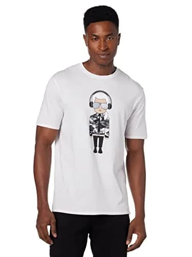 KARL LAGERFELD Men's Karl Character Headphones Shirt, White, L | Reflective Graphic, Cotton, Casual Wear thumbnail 1