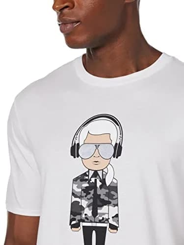 KARL LAGERFELD Men's Karl Character Headphones Shirt, White, L | Reflective Graphic, Cotton, Casual Wear thumbnail 2