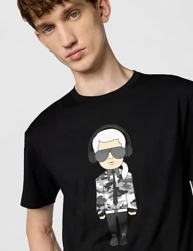 KARL LAGERFELD Men's Karl Character Headphones Shirt, Black, M | Reflective Graphic Crew Neck thumbnail 5