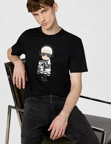 KARL LAGERFELD Men's Karl Character Headphones Shirt, Black, M | Reflective Graphic Crew Neck thumbnail 2