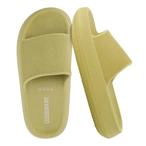 CUSHIONAIRE Feather EVA Slides for Women – Comfortable Slip On Womens Slippers, Indoor Outdoor Shower Shoes, Beach Essential Cloud Slides, Yellow 11 thumbnail 1