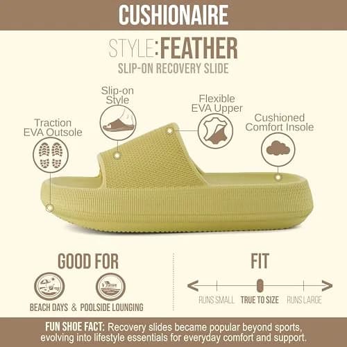 CUSHIONAIRE Feather EVA Slides for Women – Comfortable Slip On Womens Slippers, Indoor Outdoor Shower Shoes, Beach Essential Cloud Slides, Yellow 11 thumbnail 4