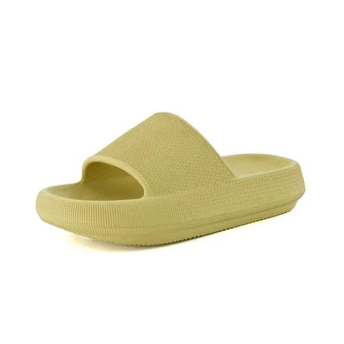 CUSHIONAIRE Feather EVA Slides for Women – Comfortable Slip On Womens Slippers, Indoor Outdoor Shower Shoes, Beach Essential Cloud Slides, Yellow 11 thumbnail 9