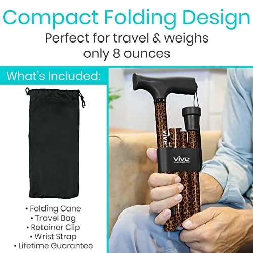 Vive Folding Cane - Adjustable Aluminum Walking Cane with Ergonomic Grip & Rubber Tip | 33-37 Inch Height thumbnail 2