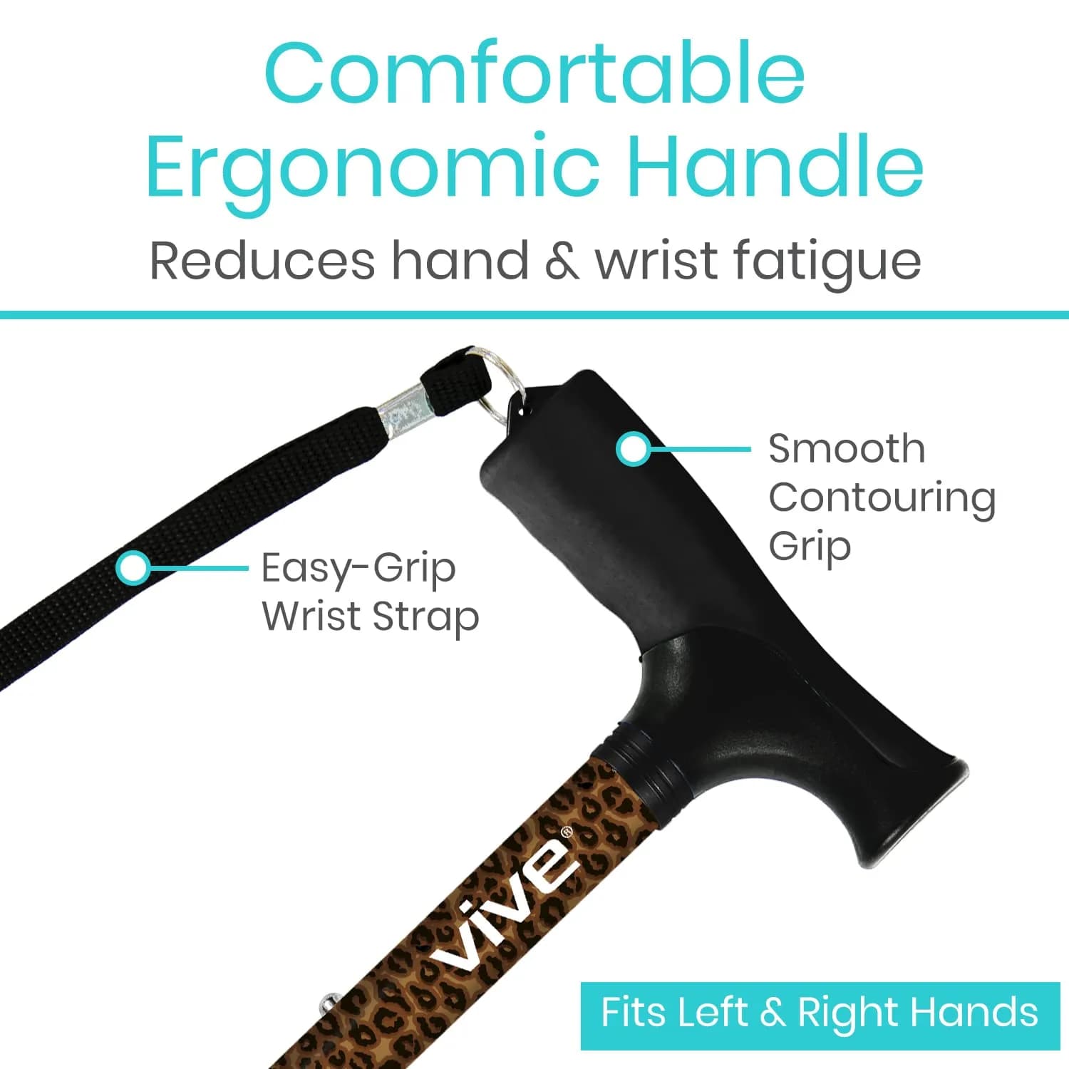 Vive Folding Leopard Print Cane - Adjustable Walking Stick for Men & Women, Lightweight Aluminum Mobility Aid with Ergonomic Grip - view 4