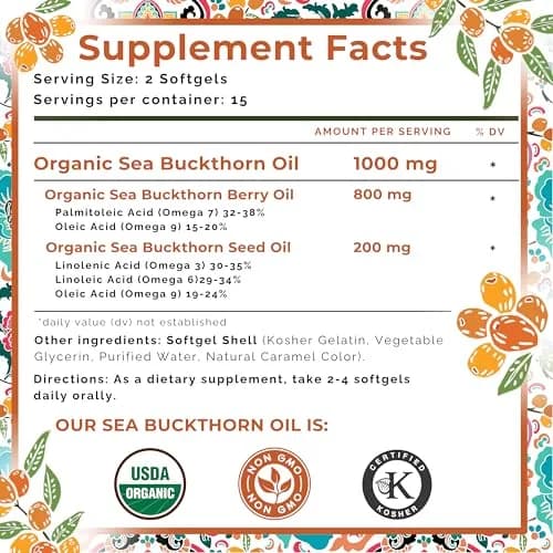 SeabuckWonders Organic Sea Buckthorn Oil Omega-7 Complete, 30 Softgels | Supports Skin & Immunity thumbnail 7
