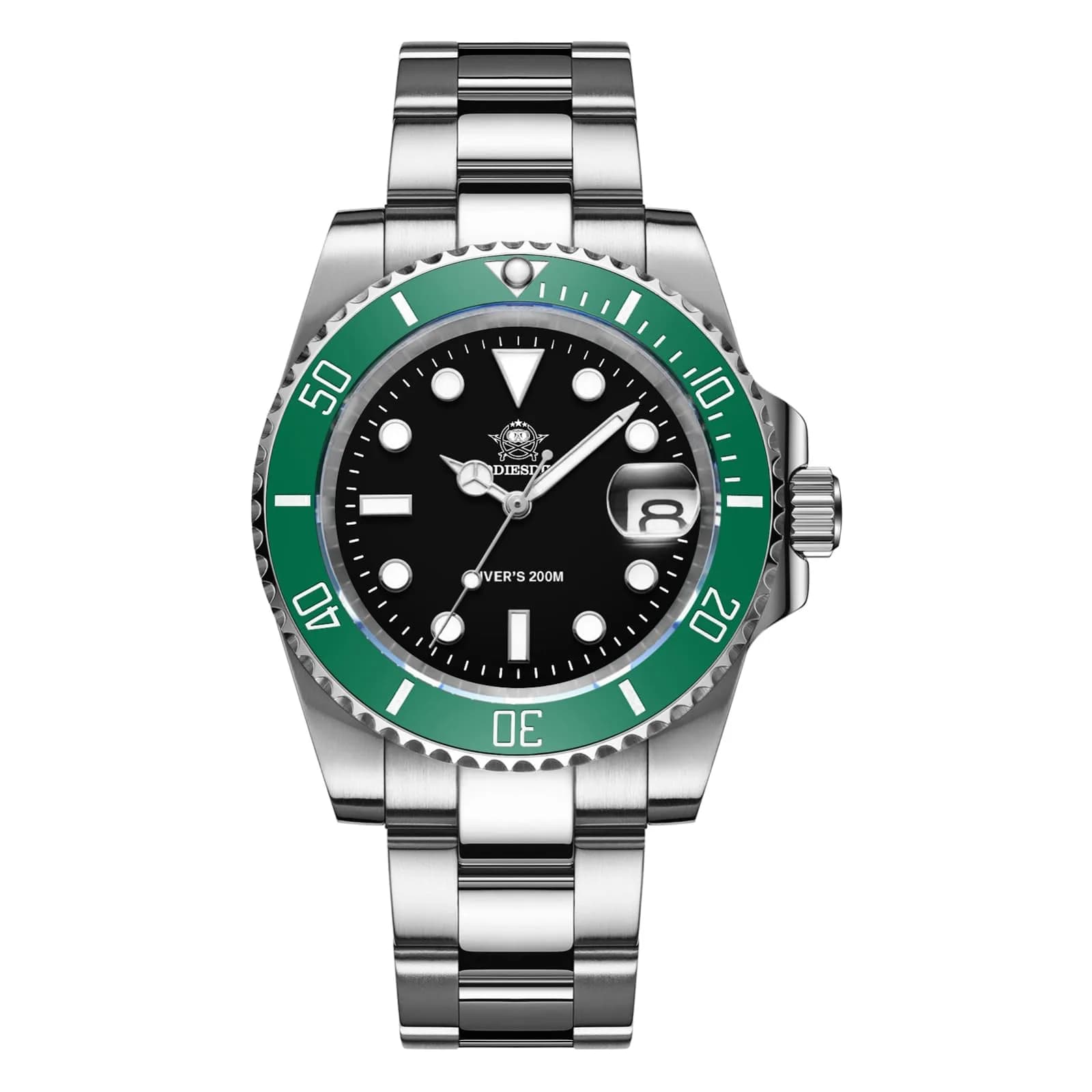 ADDIESDIVE Quartz Steel Watch for Men Diver 41mm | 200M Water Resistance, Luminous Dial, Unidirectional Bezel — black and green