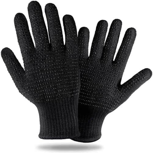 Teenitor Heat Resistant Gloves With Silicone Bumps For Hair Iron Tool, Professional Heat Gloves For Hair Styling, Black (2-Pack) thumbnail 1