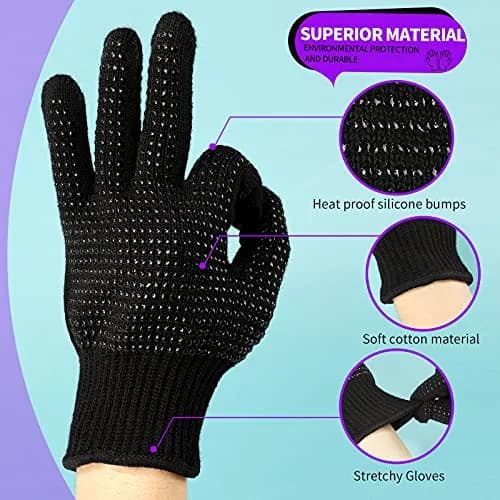 Teenitor Heat Resistant Gloves With Silicone Bumps For Hair Iron Tool, Professional Heat Gloves For Hair Styling, Black (2-Pack) thumbnail 4