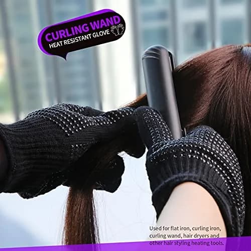 Teenitor Heat Resistant Gloves With Silicone Bumps For Hair Iron Tool, Professional Heat Gloves For Hair Styling, Black (2-Pack) thumbnail 5