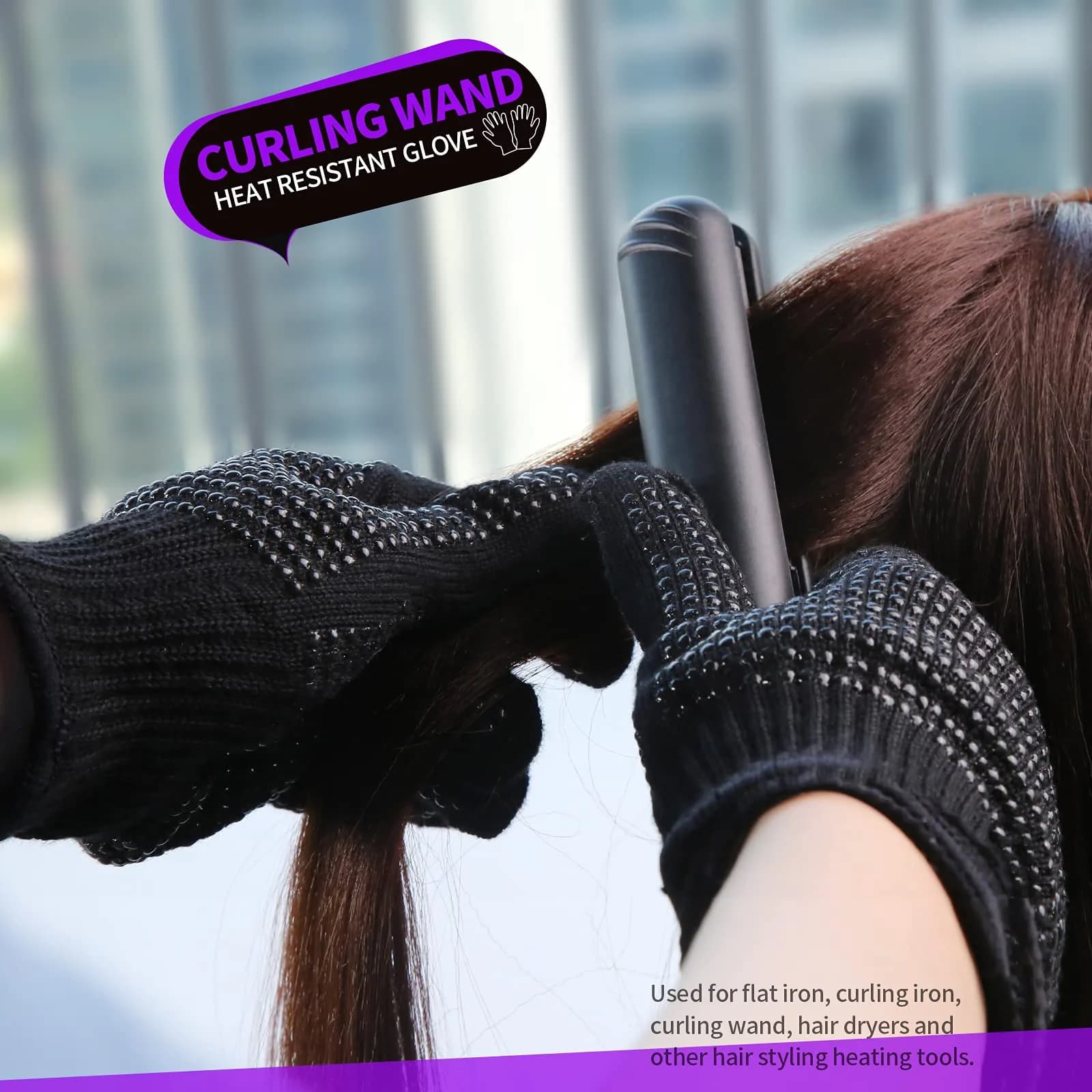 Teenitor Heat Resistant Gloves With Silicone Bumps For Hair Iron Tool, Professional Heat Gloves For Hair Styling, Black (2-Pack) - view 5