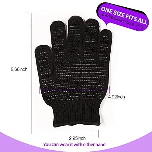 Teenitor Heat Resistant Gloves With Silicone Bumps For Hair Iron Tool, Professional Heat Gloves For Hair Styling, Black (2-Pack) thumbnail 2