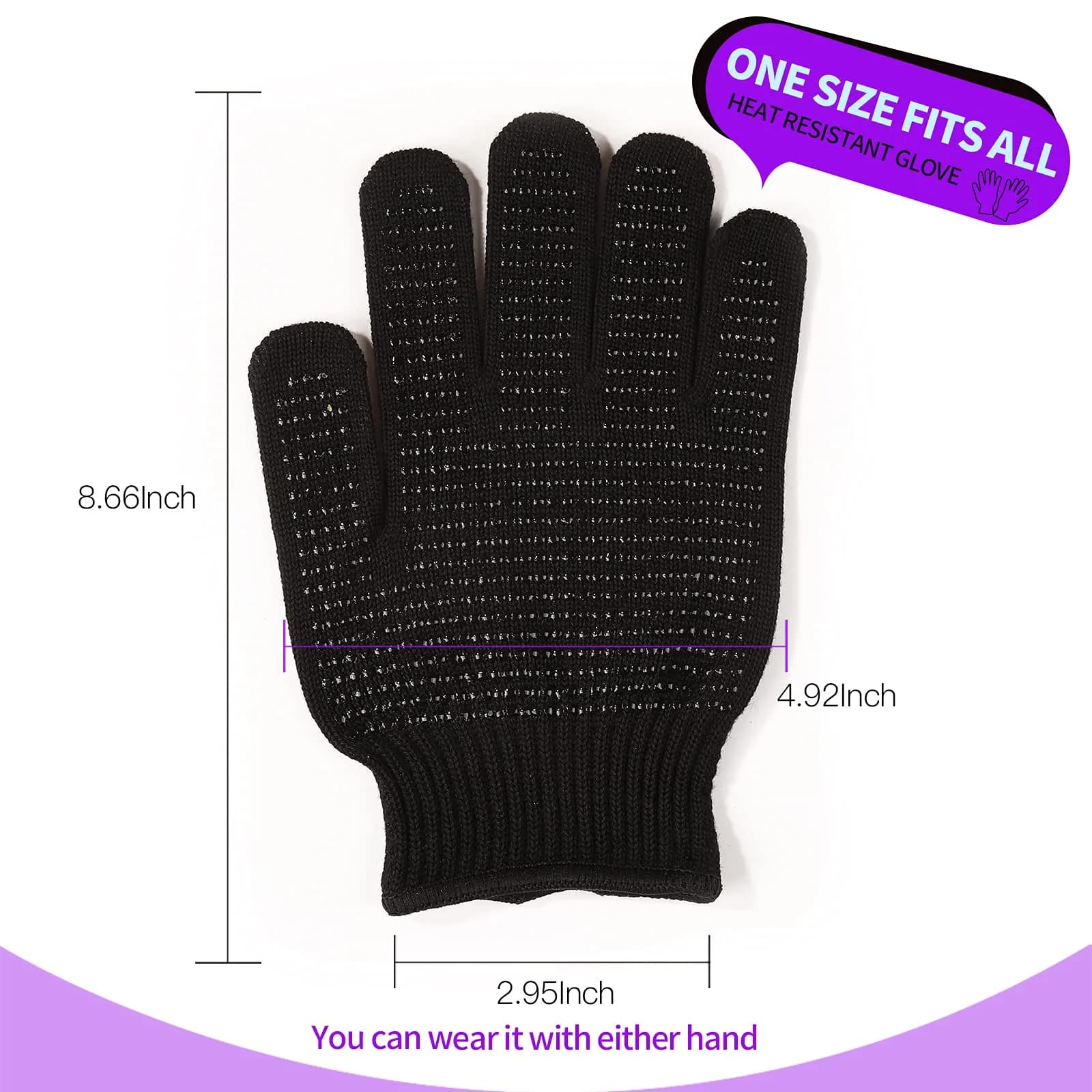 Teenitor Heat Resistant Gloves With Silicone Bumps For Hair Iron Tool, Professional Heat Gloves For Hair Styling, Black (2-Pack) - view 2