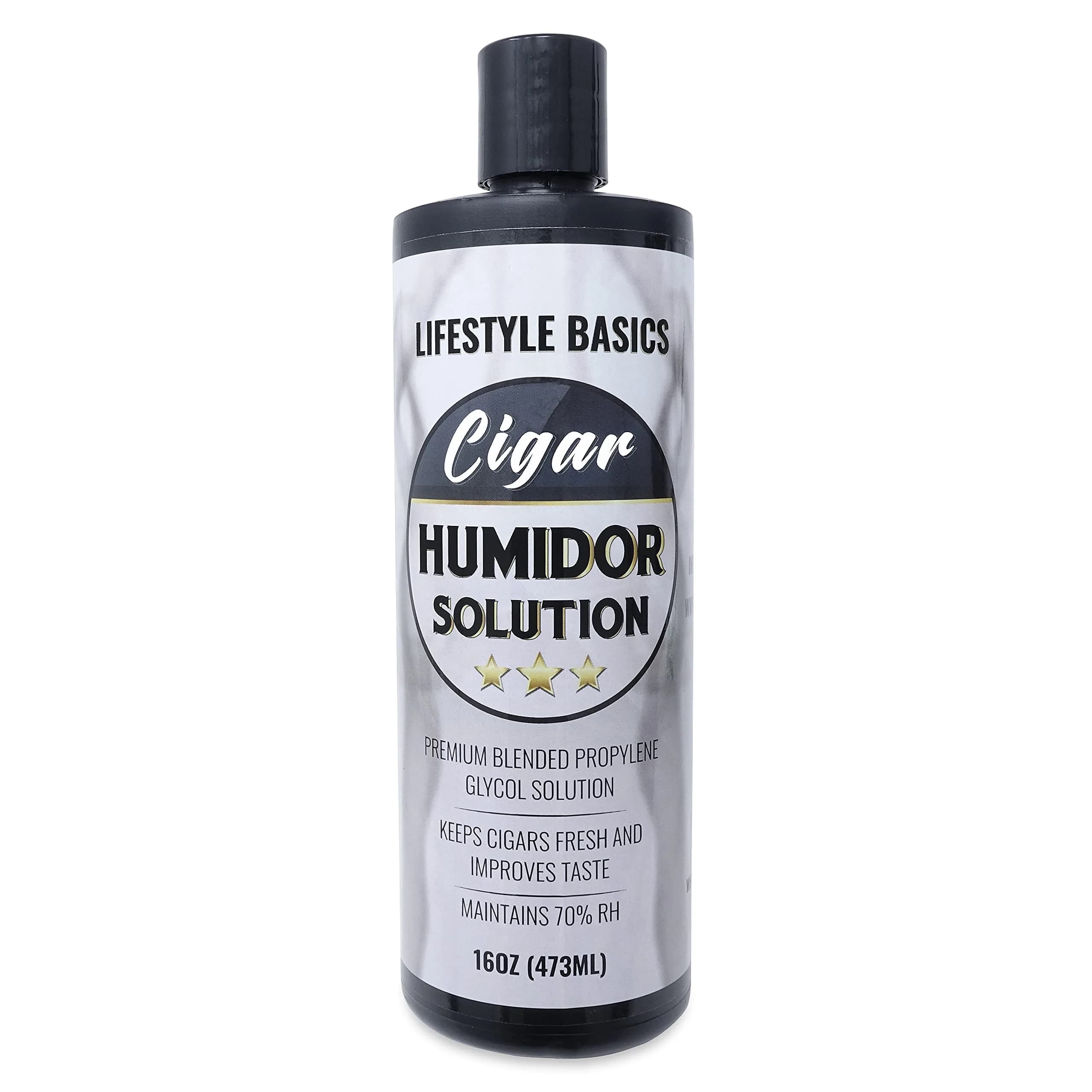 Lifestyle Basics Humidor Solution 473ml (16 fl oz) | Maintains 70% RH for Fresh Cigars — Black,white,yellow
