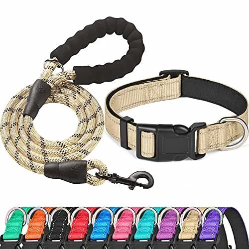 ladoogo Reflective Dog Collar Large Beige | Padded with Soft Neoprene, Breathable & Reflective thumbnail 1