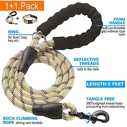 ladoogo Reflective Dog Collar Large Beige | Padded with Soft Neoprene, Breathable & Reflective thumbnail 2