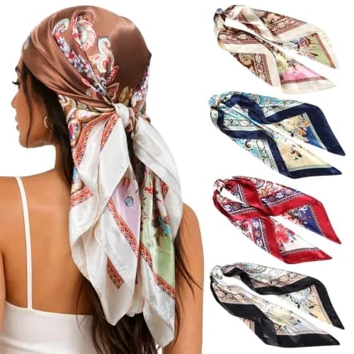 AWAYTR 4-Pack 35x35 Inch Satin Head Scarves for Women | Silk-like Hair Bandanas for Braids & Sleep thumbnail 1