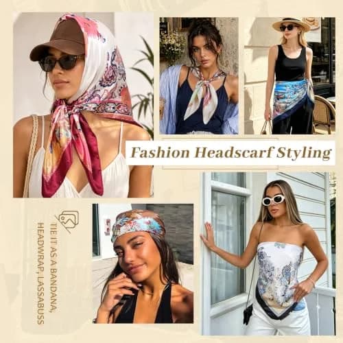 AWAYTR 4-Pack 35x35 Inch Satin Head Scarves for Women | Silk-like Hair Bandanas for Braids & Sleep thumbnail 4