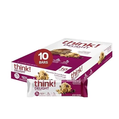 think! Delight Protein Bars, Chocolate Peanut Butter Cookie Dough, 10 Count | Keto Friendly, 10g Protein, Low Sugar thumbnail 1