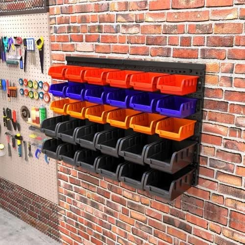 MULSAME Wall Mounted Storage Bins Parts Rack 25.2"x16.2" | Garage Organizer with 4 Colors thumbnail 6