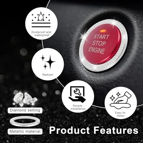 LivTee Car Engine Start Stop Decoration Ring | Dazzling Rhinestone Car Interior Accessory for Women, 1.53 inch Outer Diameter thumbnail 5