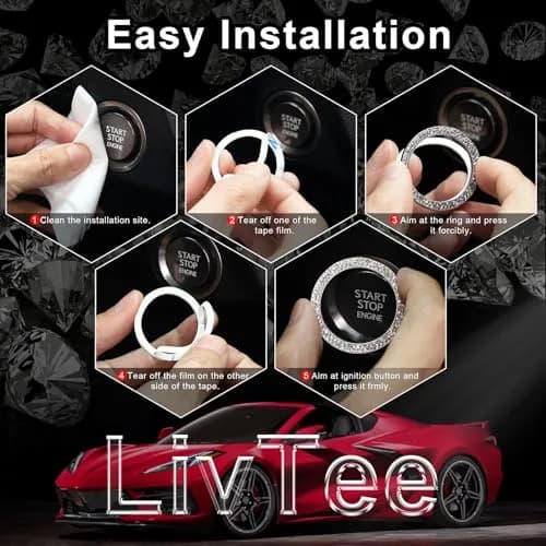 LivTee Car Engine Start Stop Decoration Ring | Dazzling Rhinestone Car Interior Accessory for Women, 1.53 inch Outer Diameter thumbnail 3