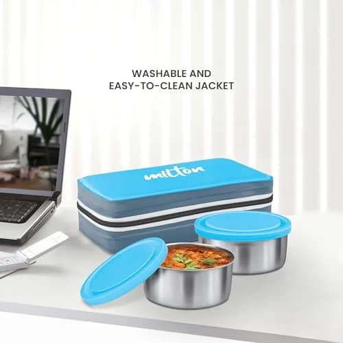 Milton Mini Lunch Tiffin 280 ml Cyan | Leakproof & Insulated for Office & Outdoors thumbnail 5