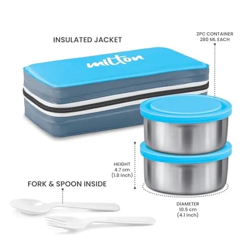 Milton Mini Lunch Tiffin 280 ml Cyan | Leakproof & Insulated for Office & Outdoors thumbnail 6