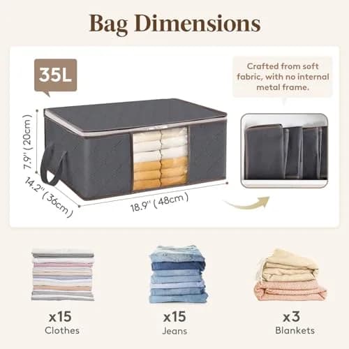 Lifewit Clothes Storage Bins 35L | Foldable, Clear Window & Reinforced Handles for Closet Organization thumbnail 2