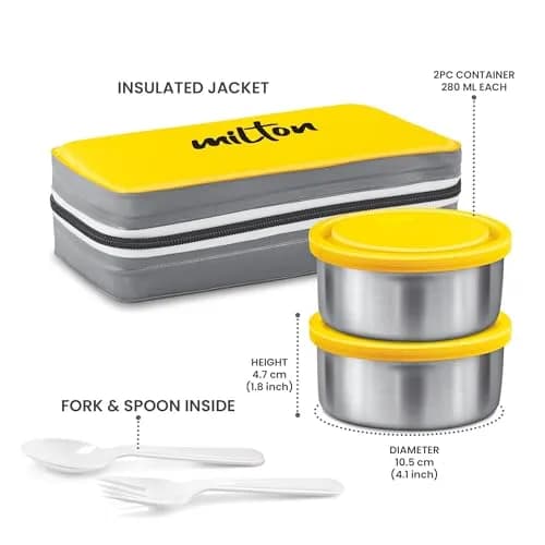 MILTON Mini Lunch Insulated Tiffin with 2 Containers 280 ml | Leakproof & Odor-Free for Office & Outdoors thumbnail 6