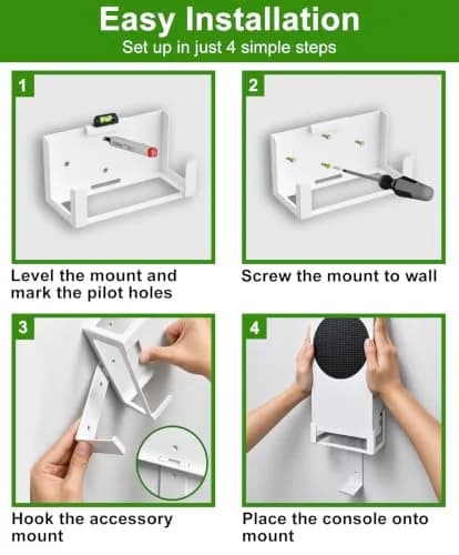 ALIENERGY Wall Mount for Xbox Series S (Mount Console & Accessories Near/Behind TV) | White Alloy Steel Bracket Kit thumbnail 7