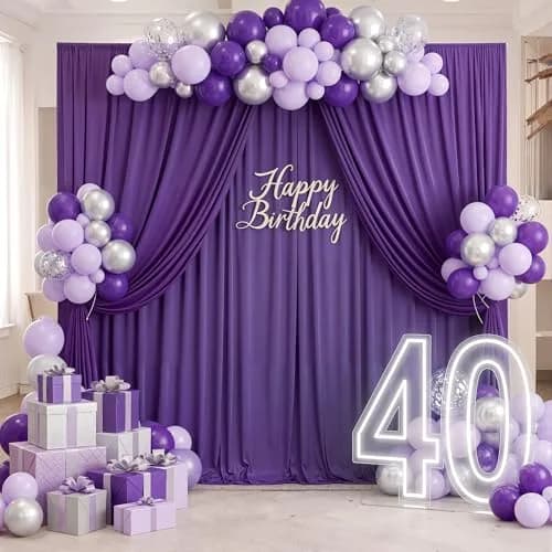 NSSONBEN 10ft x 10ft Wrinkle Free Purple Backdrop Curtain for Parties | Polyester Photography Background thumbnail 7