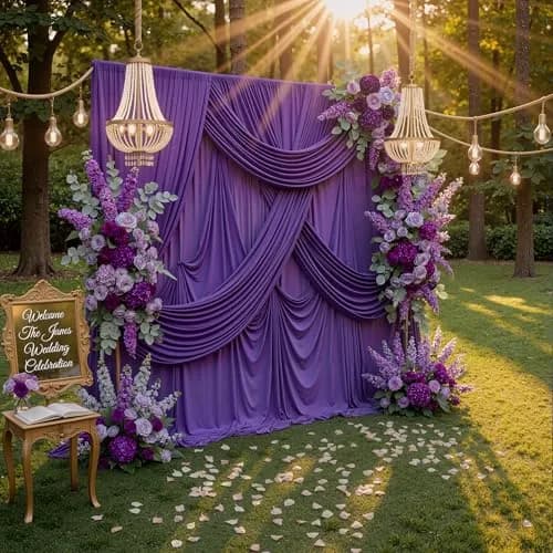 NSSONBEN 10ft x 10ft Wrinkle Free Purple Backdrop Curtain for Parties | Polyester Photography Background thumbnail 8