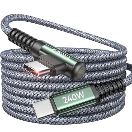 AINOPE 240W USB C to USB C Cable 3.05 m (10FT) Right Angle | Fast Charging & Data Transfer thumbnail 1