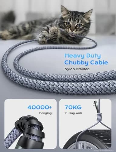 AINOPE 240W USB C to USB C Cable 3.05 m (10FT) Right Angle | Fast Charging & Data Transfer thumbnail 6