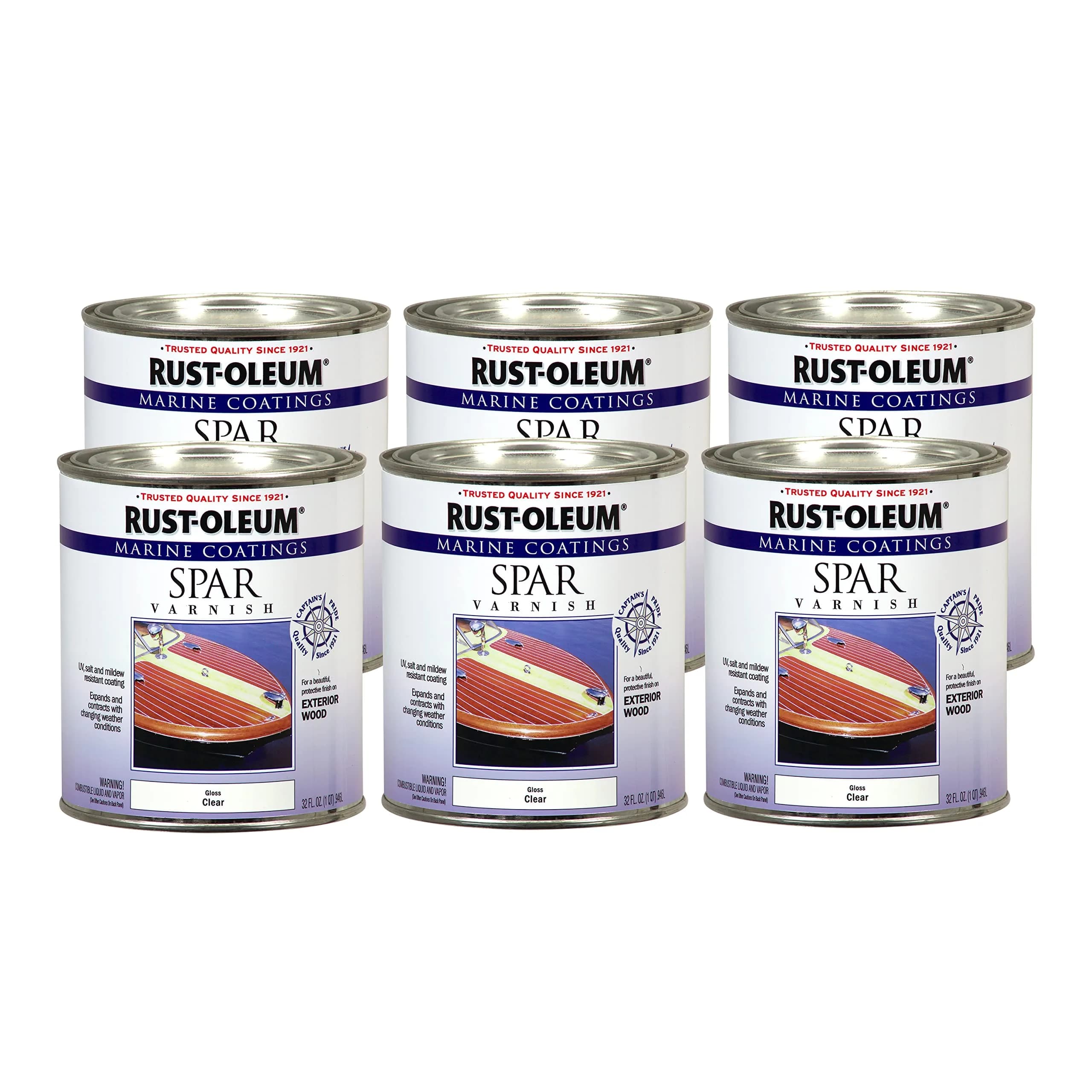Rust-Oleum Marine Spar Varnish Quart (6 Pack) UV & Water-Resistant Exterior Finish — 6-Pack