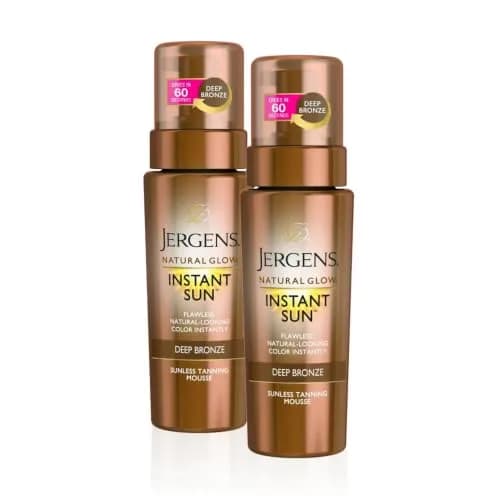 Jergens Natural Glow Instant Sun Body Mousse Deep Bronze Tan 360ml (12 Fl Oz) | Streak-Free Sunless Tanner thumbnail 1