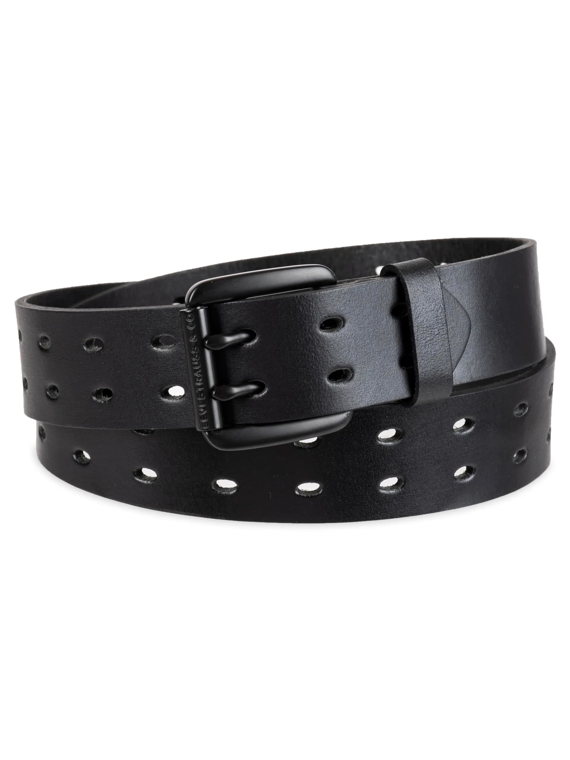 Levi's Women's Perforated Fully Adjustable Belt with Double Prong Buckle, Black, Large (1.38 inch / 3.5 cm wide) — Black