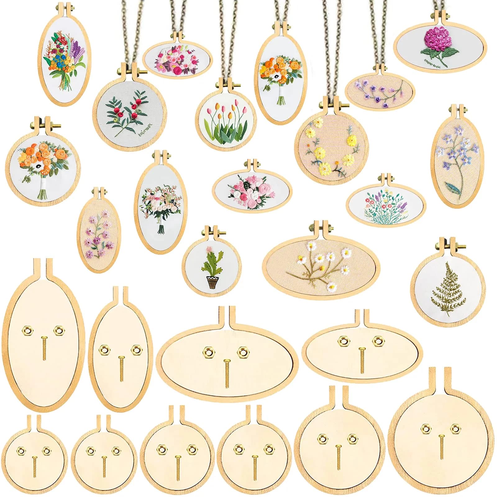 ZOCONE Mini Embroidery Hoops 10 Pack Round & Oval Wood Hoops (10 Sets) | DIY Craft Display Frames - main product image
