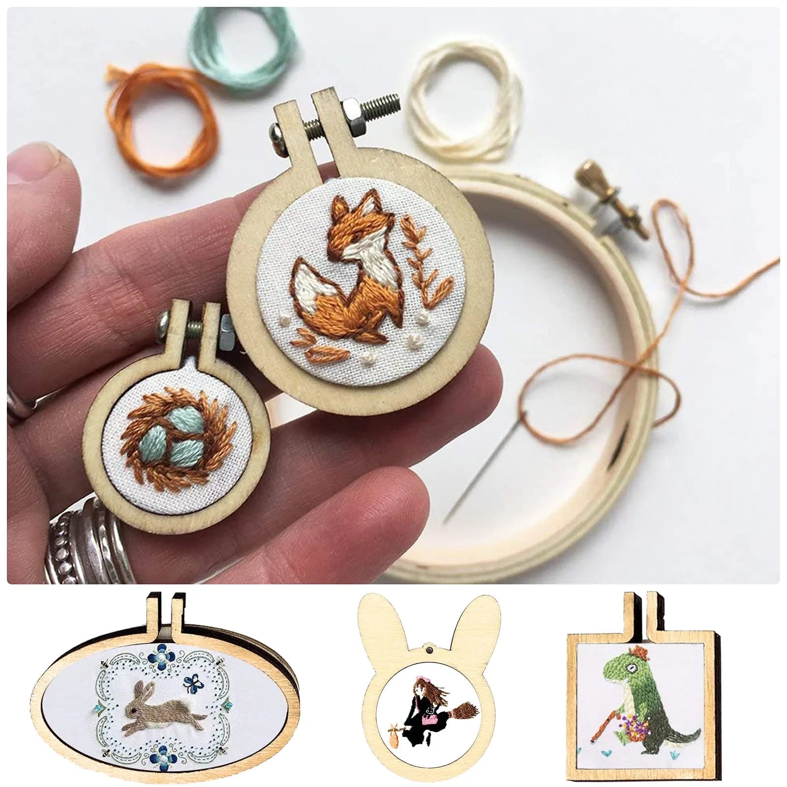 ZOCONE Mini Embroidery Hoops 10 Pack Round & Oval Wood Hoops (10 Sets) | DIY Craft Display Frames - view 6