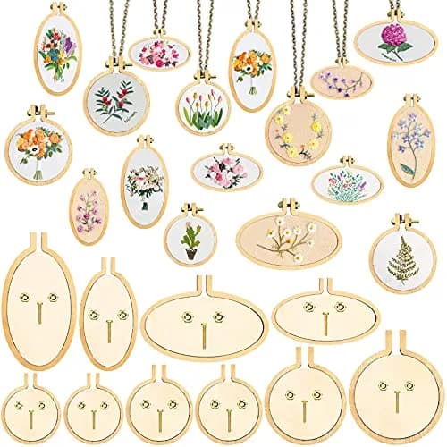 ZOCONE Mini Embroidery Hoops 10 Pack Round & Oval Wood Hoops (10 Sets) | DIY Craft Display Frames thumbnail 1