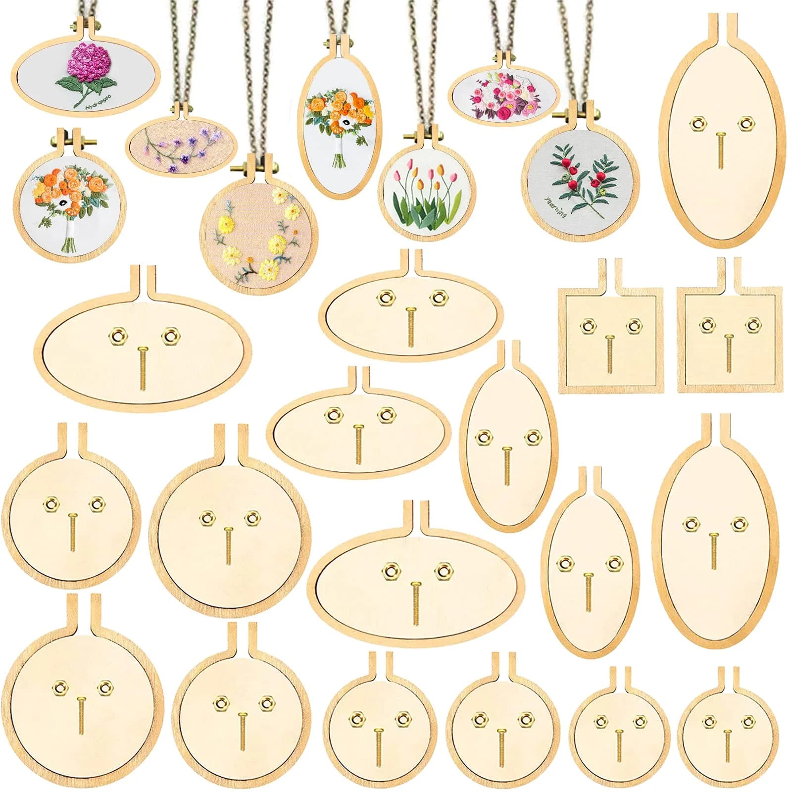 ZOCONE 20 Pack Mini Embroidery Hoops with Accessories | DIY Necklace Pendant & Keychain Craft - main product image