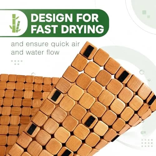 Dicunoy Bamboo Bath Mat 59.94cm x 40.64cm (23.6" L x 16" W) | Non-Slip & Quick-Dry for Bathrooms thumbnail 5