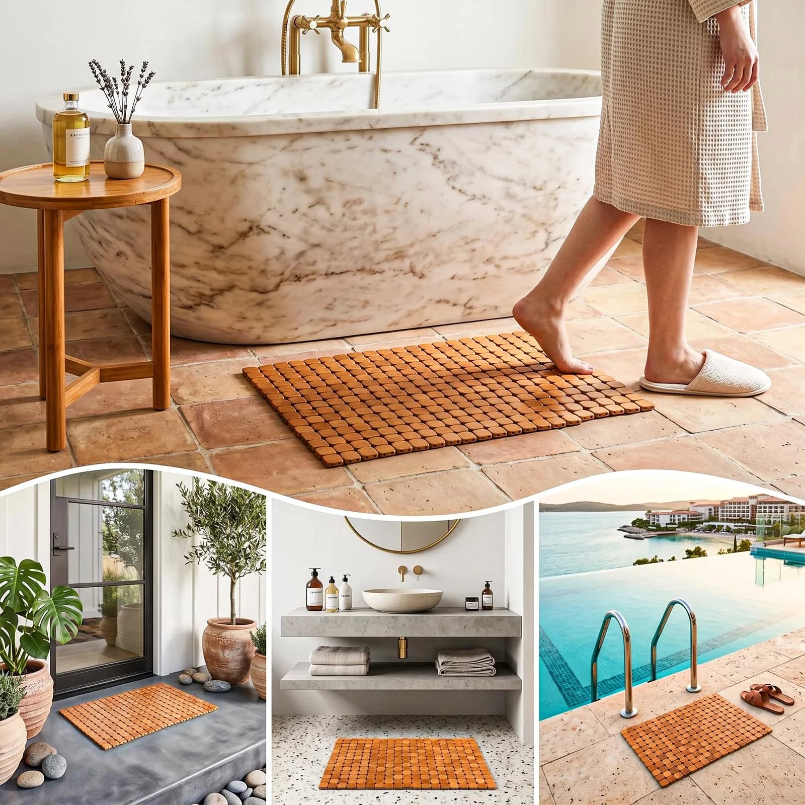 Dicunoy Bamboo Bath Mat 59.94cm x 40.64cm (23.6" L x 16" W) | Non-Slip & Quick-Dry for Bathrooms - view 6