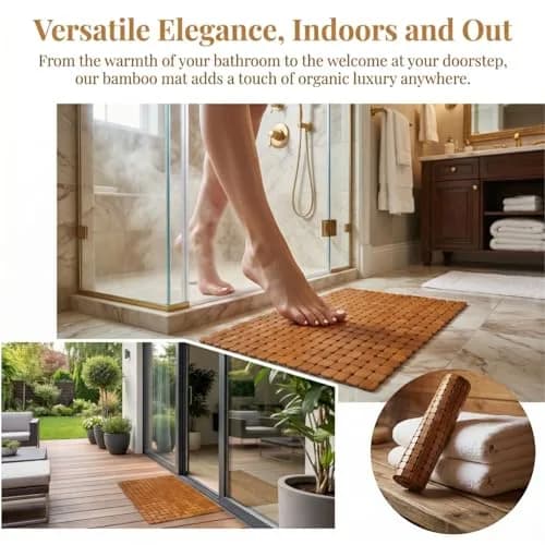 Dicunoy Bamboo Bath Mat 59.94cm x 40.64cm (23.6" L x 16" W) | Non-Slip & Quick-Dry for Bathrooms thumbnail 7