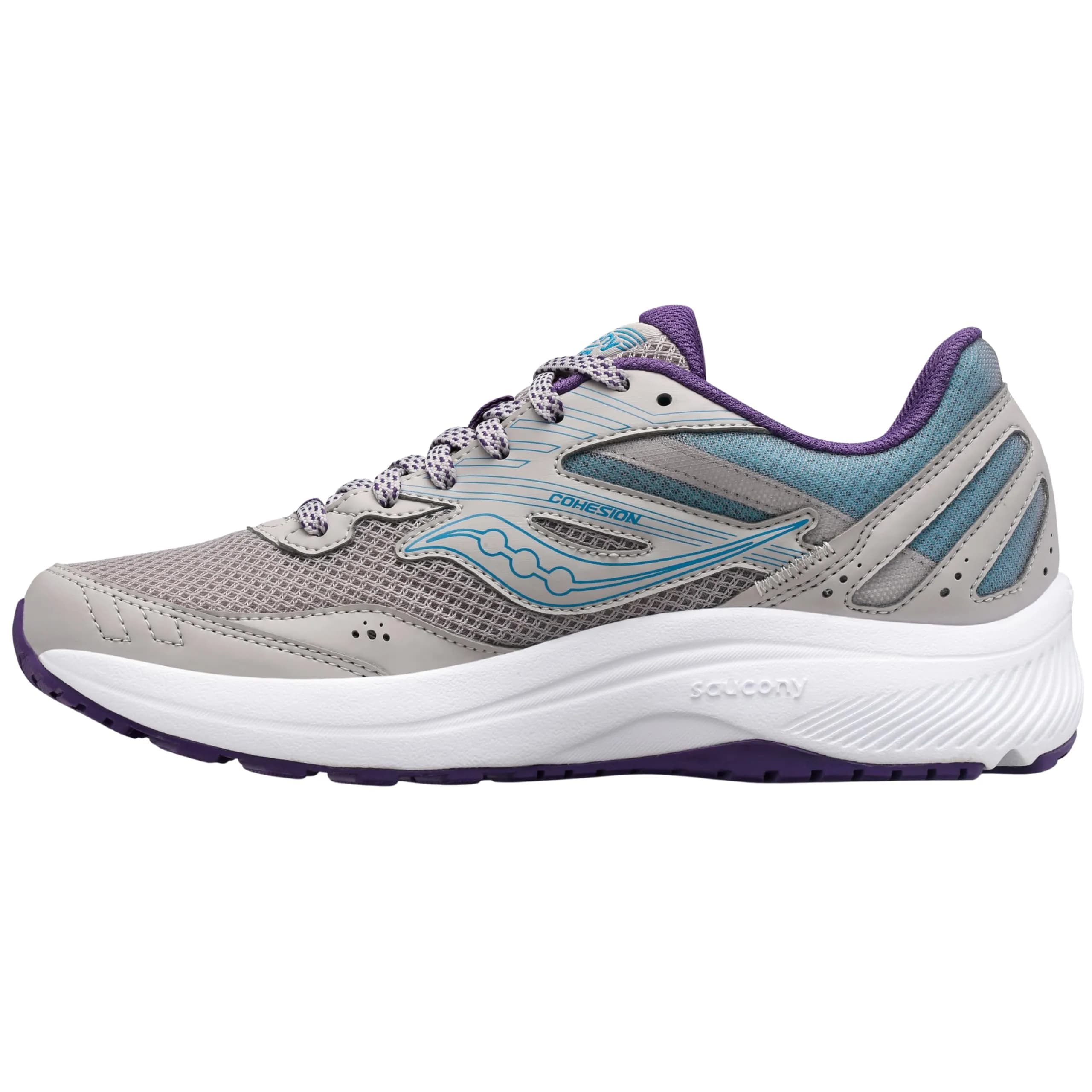 Saucony Women's Cohesion 15 Running Shoe Smoke/Grape POP 8.5 | Cushioned, Breathable & Vegan