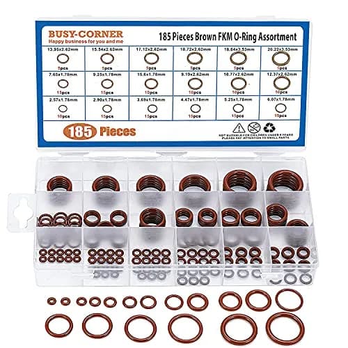 BUSY-CORNER 185 Pieces FKM O-Ring Kit with 18 AS-568 Sizes, 2.57mm-20.22mm ID, 1.78mm-3.53mm Thickness | High-Temp & Chemical Resistant Seals thumbnail 1