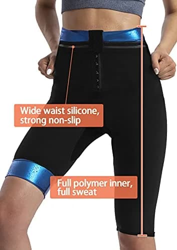 QZSH Women's Sauna Pants with Adjustable Hooks & M-Shaped Hip Lift, Blue Lining-01, Large (1 Pair) thumbnail 4
