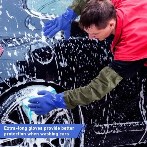 MUMUKE Long Waterproof Gloves 28 inch XL 3-Pair | Chemical Resistant PVC with Cotton Liner thumbnail 6